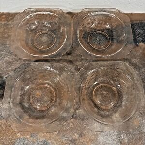 1  Set of 4 VTG Indiana Glass Pink Depression Cereal Bowls 6 3/4" Floral Etch